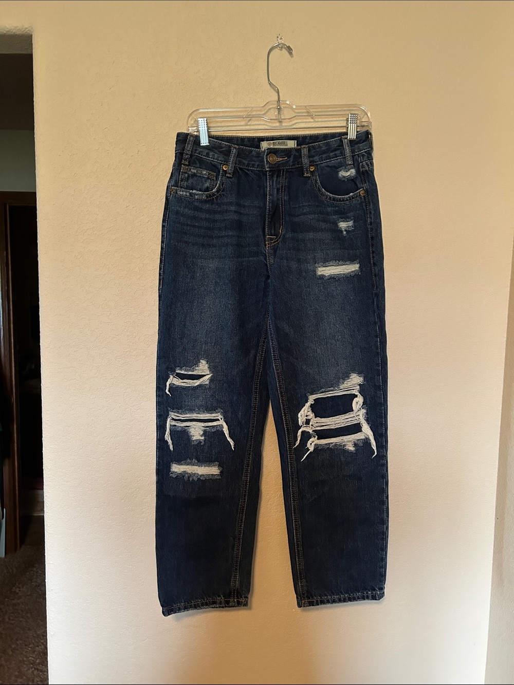 Rock & Roll Denim High Rise Straight Cropped Jeans 26 Distressed Dark Wash